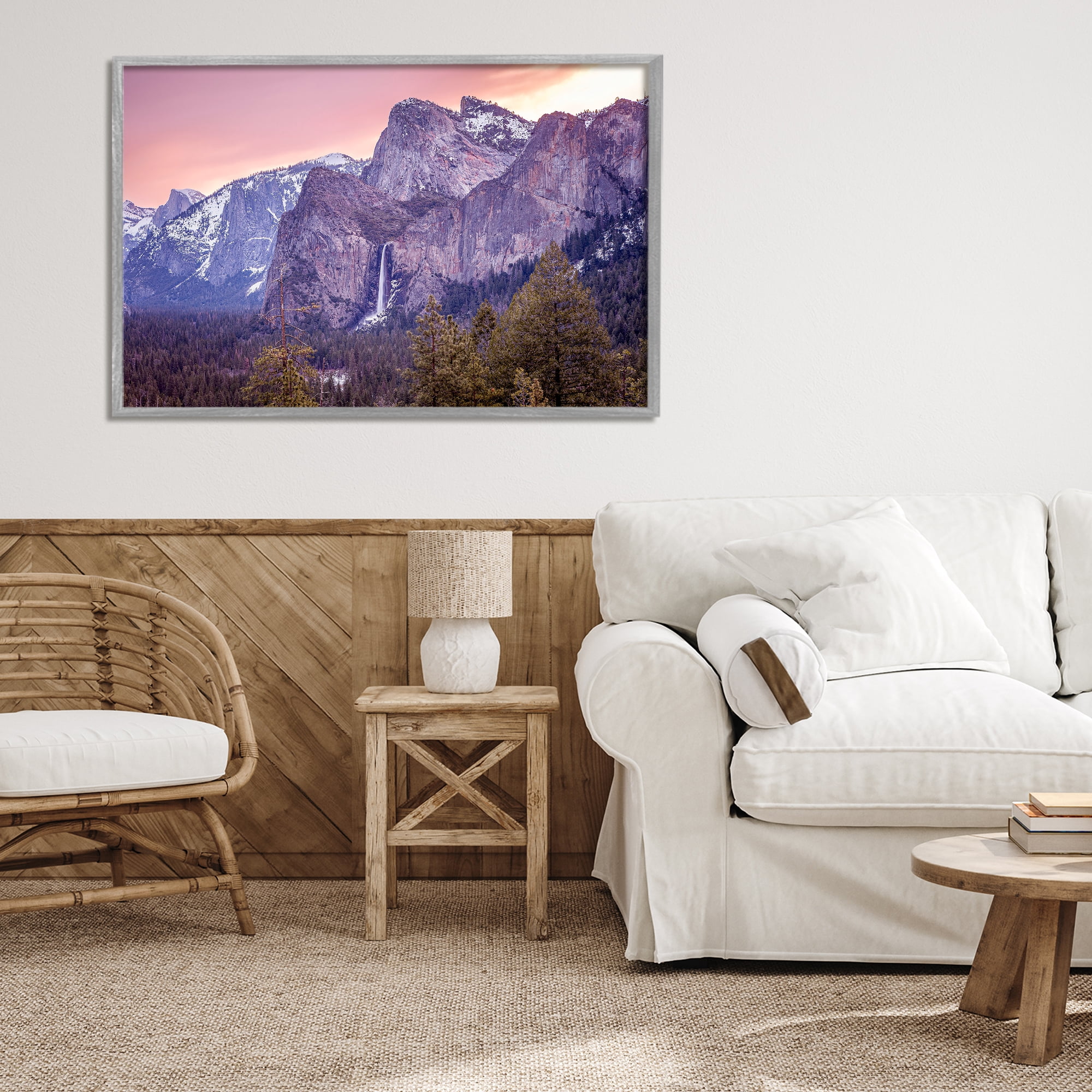Stupell Industries Majestic Mountain Waterfall Sunset Gray Framed Giclee Art, design by Shelley Carlisle