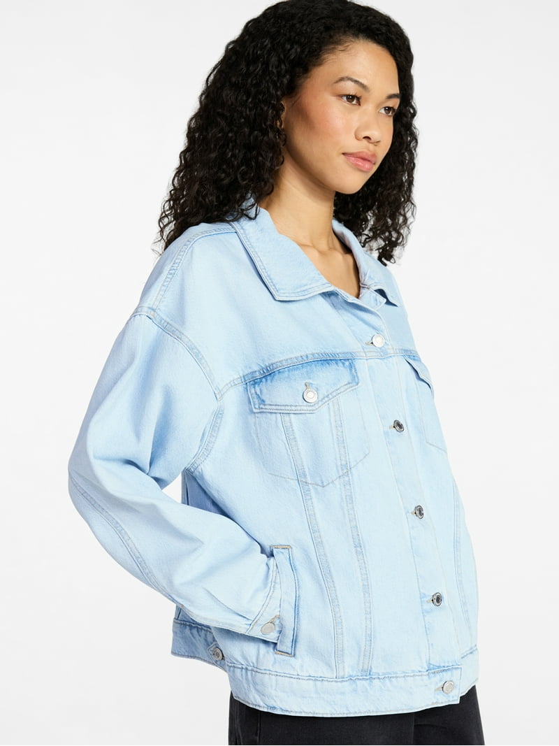 No Boundaries Oversized Cotton Denim Jacket, Women's XXS-XXL