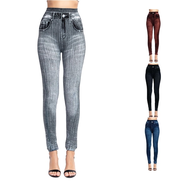 DHFJKG Jean Look Leggings For Women High Waist Denim Printed Seamless Stretchy Buttery Soft Yoga Leggings
