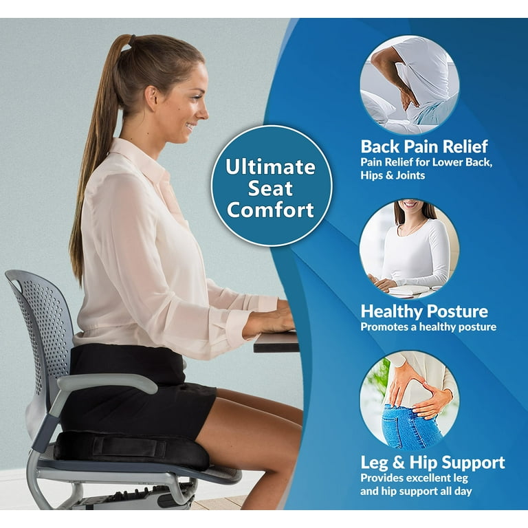 Gel Enhanced Seat Cushion - Non-Slip Orthopedic Gel & Memory Foam Coccyx  Cushion for Tailbone Pain - Office Chair Car Seat Cushion - Sciatica & Back  Pain Relief (Black) 
