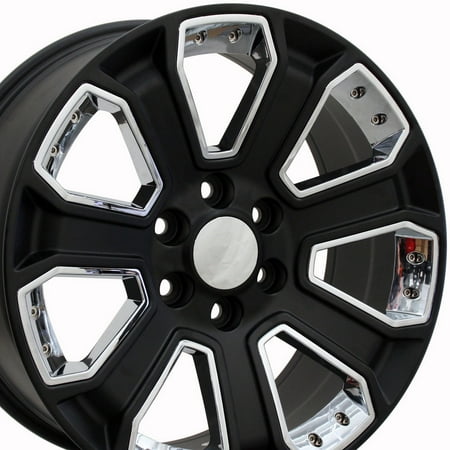 20x8.5 Wheel Fits GM Trucks & SUVs - Chevy Silverado Style Black Rim with Chrome Inserts, Hollander