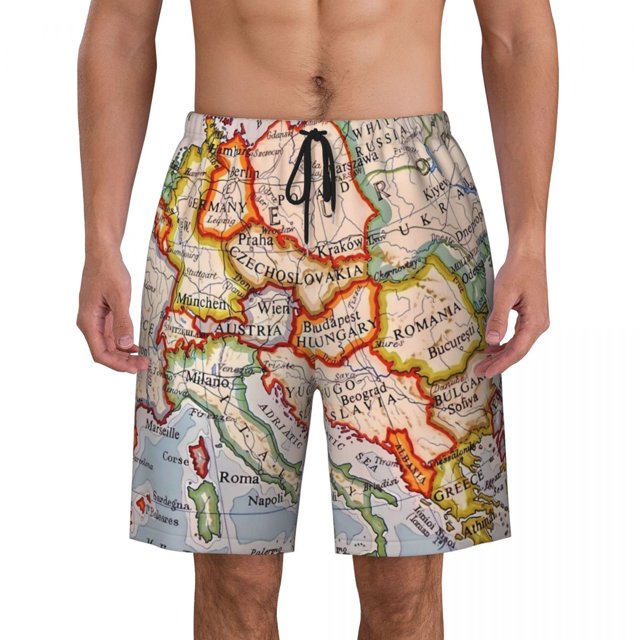 Men Board Shorts World Map Y2K Funny Swimming Trunks Colorful Geographic Quick Dry Trendy Large Size Beach Shorts