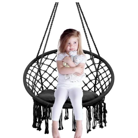 Hanging Chair for Bedroom ，Hammock Chair Swing with Hardware Kits， Macrame Swing Chair Hanging Cotton Rope Swing Chair for Bedroom, Patio, Deck, Garden