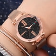 thumbnail image 3 of Reloj de pulsera de cuarzo con correa de malla y esfera redonda con destello de estrella colorida para hombres con estilo (oro rosa), 3 of 4