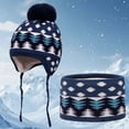 thumbnail image 2 of UngA Kids Winter Hat Scarf Set for Girls Boys, Toddler Knit Beanie Hat & Neck Warmer Sets with Warm Fleece Lined Pom (Dark Blue,2-8 Years), 2 of 5
