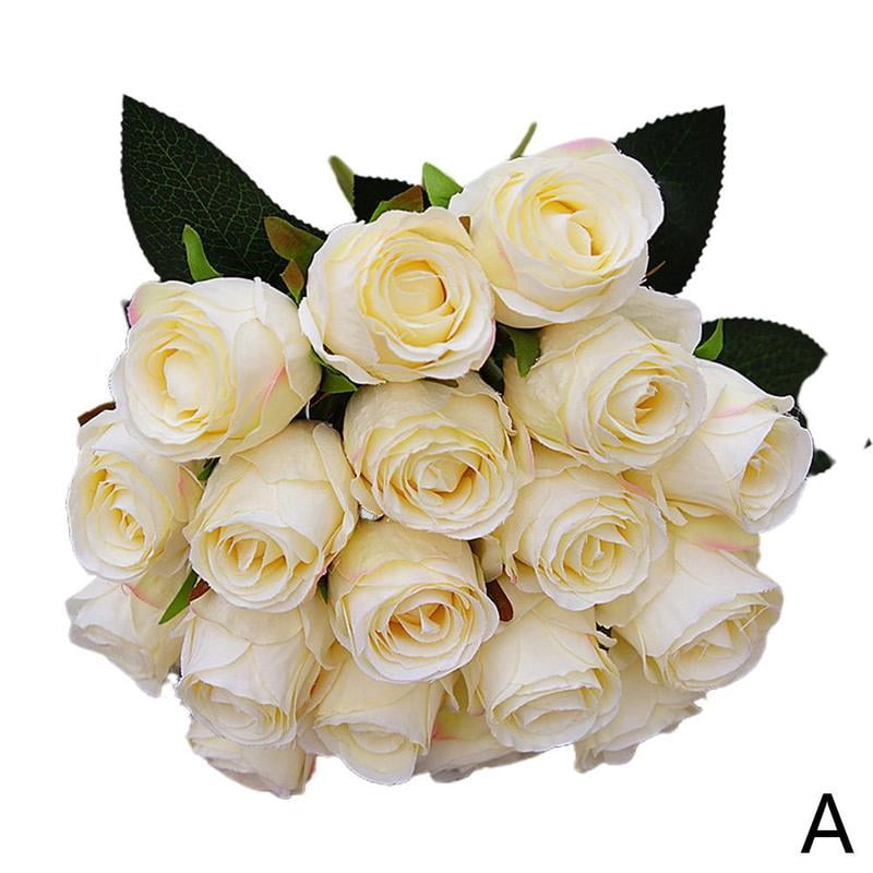 18 Heads Silk Rose Artificial Fake Flowers Bunch Wedding Bouquet Home Decor US 