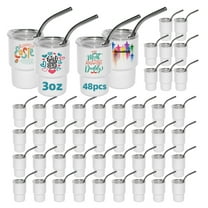 AGH 48 PACK 3oz Sublimation Shot Glasse Mini Tumbler with Lid and Straw White Blanks Mini Wine Tumbler White Stainless Steel Tumblers Cups Bulk for Sublimation Oven Printing