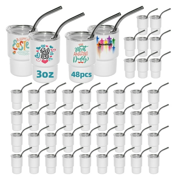 AGH 48 PACK 3oz Sublimation Shot Glasse Mini Tumbler with Lid and Straw White Blanks Mini Wine Tumbler White Stainless Steel Tumblers Cups Bulk for Sublimation Oven Printing