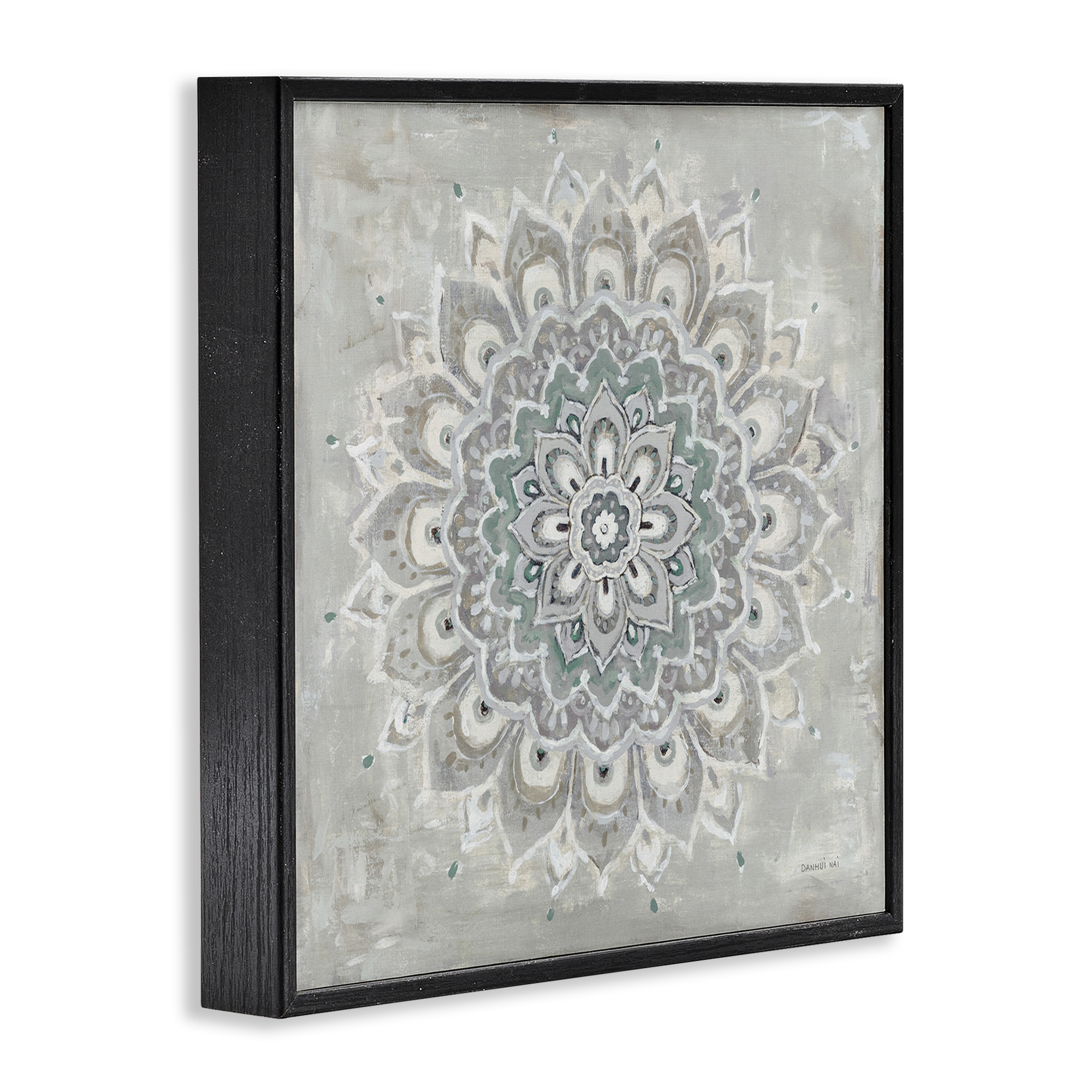 Stupell Industries Gentle Mandala Flower Abstract Painting Black Framed Art Print Wall Art, 24 x 24