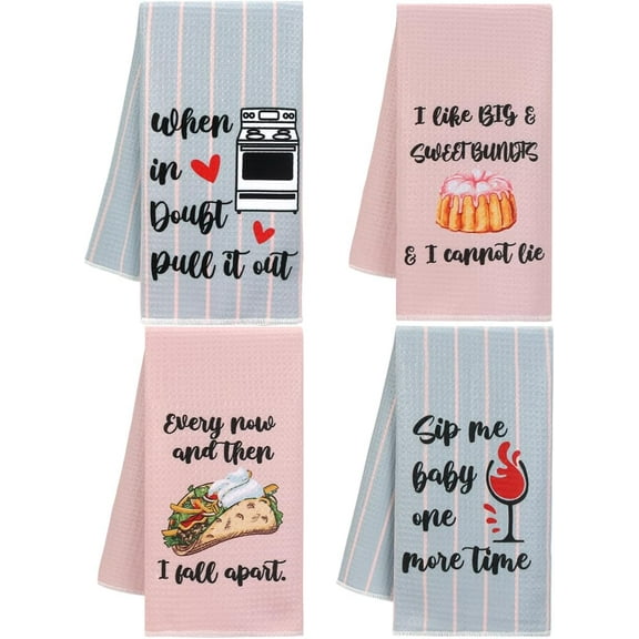 Funny Kitchen Dish Towels for Taco Lovers Cute Decorative Joke Towels Set Housewarming Gifts for New Home Women Mom Hostess Gifts Funny Sayings Flour Sack Kitchen Dishcloth 24 x 16 Inch Set of 4
