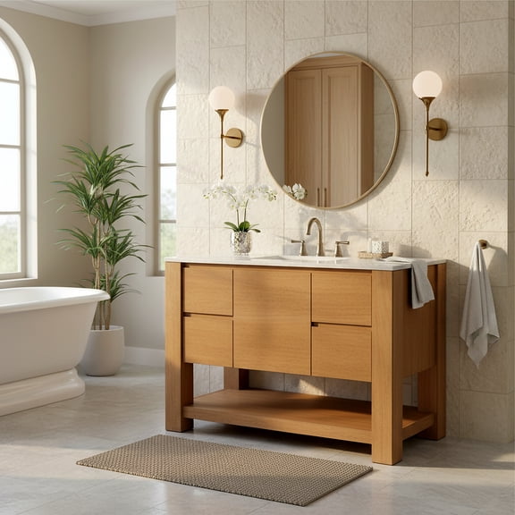 Safavieh Couture Bertino 48" Single Sink Bathroom Vanity, Light Oak/White