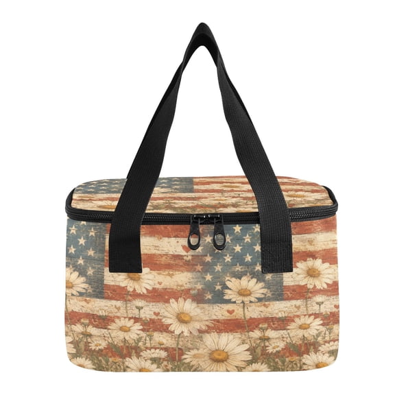 6L Insulated Lunch Bag Square Handheld Cooler Tote Flag Daisy Wall Art Reusable Thermal Bag with Polyester & Aluminum Lining for Work Picnic Travel