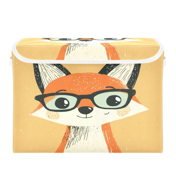Storage Box With Lid 16.5x12.6x11.8In Foldable Stacked Household Storage Box Pretty Cartoon Fox