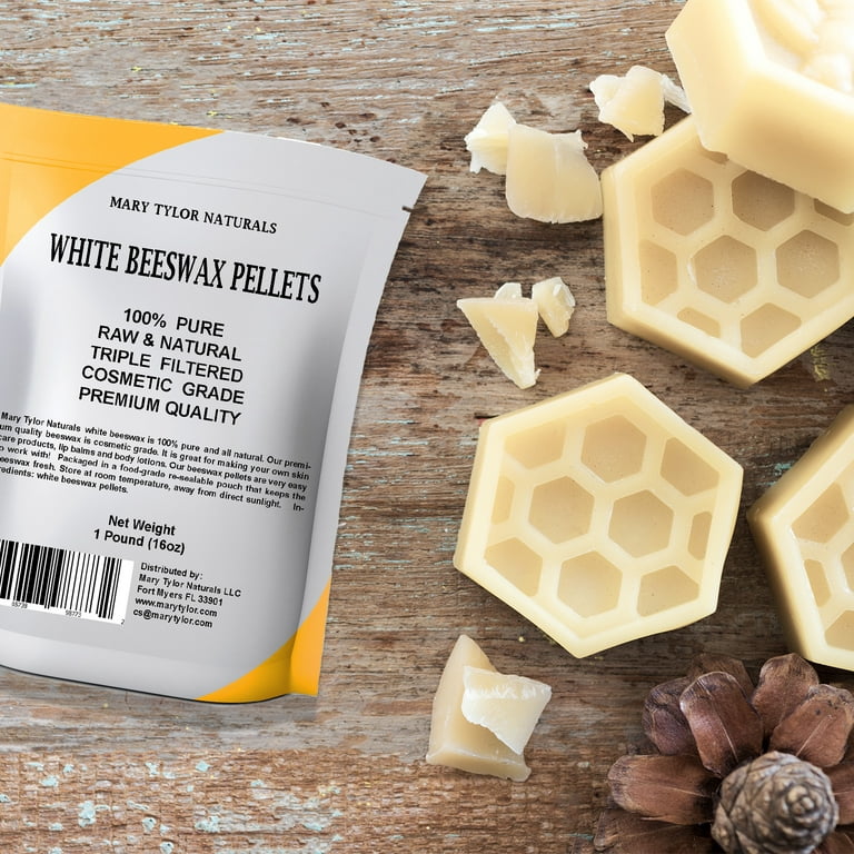Mary Tylor Naturals Organic White Beeswax Pellets 1lb (16 oz) Premium Quality, Cosmetic Grade, Triple Filtered Bees Wax Pastilles Great for DIY Li