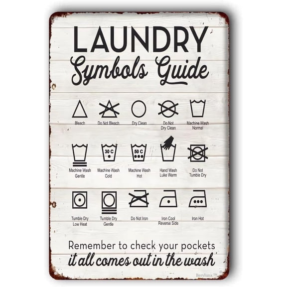 Laundry Sign,Laundry Room Sign,Laundry Symbols Wall Art,Laundry Room Decor Sign,Laundry Symbols Wall Decor, "Laundry Symbols Guide", 8"x12" Sign Vintage Metal Tin Sign