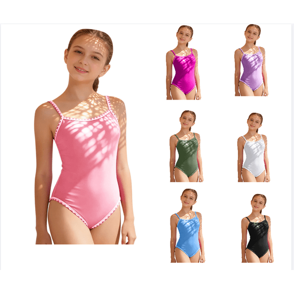 Girl Swimsuit Piece Bathing For Girls Contrasting Colors Adjustable Straps Padded Swimwear/Pink/11Y