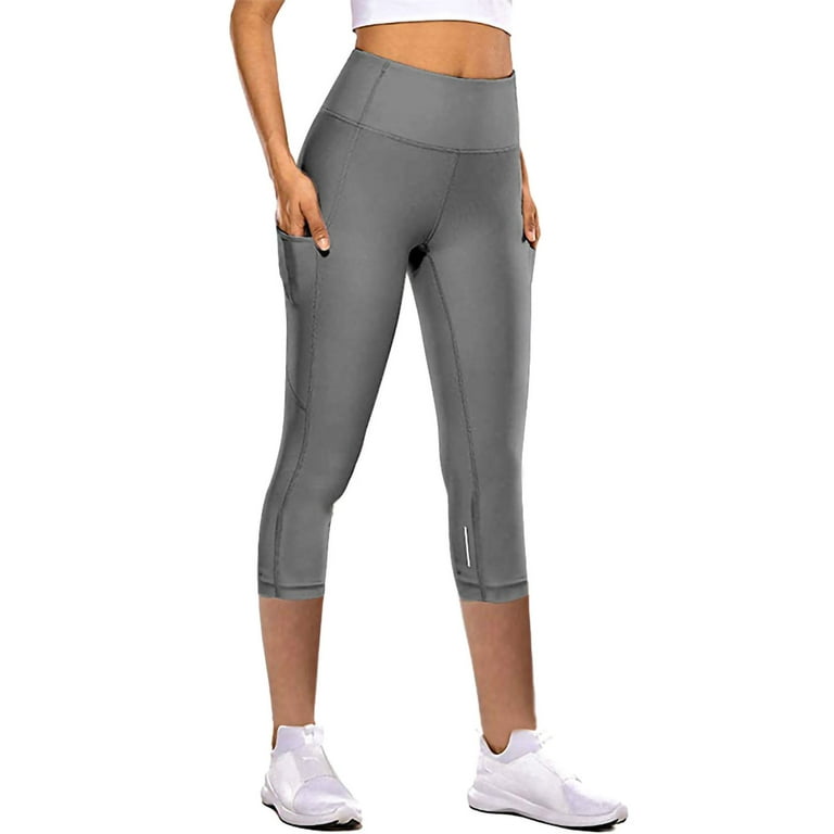Glonme Women High Waisted Yoga Capris with Pockets Dry Fit 7/8 Pants Workout  Sports Running Capri Leggings 