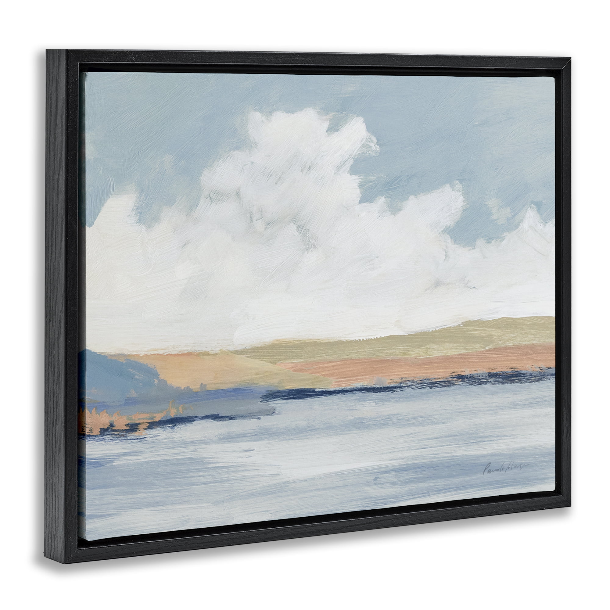 Stupell Industries Pastel River Landscape Landscape & Nature Painting Black Floater Framed Canvas Art Print Wall Art, 31 x 25