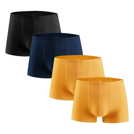 Incredible Savings Men s 4PC Ice Silk Traceless Quick-Dry Loose Breathable Elastic Exercise Home Underwear Comfortable Flat Angle Briefs Festive Excitement|100%Polyester Yellow Sopatenor