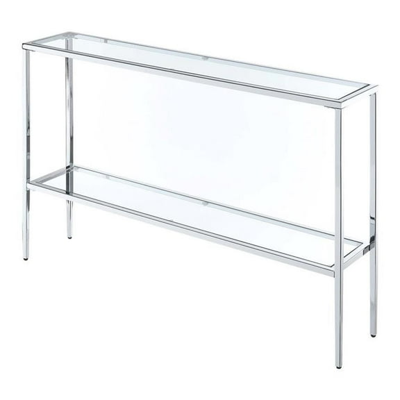 Pemberly Row Modern Chrome Metal Console Table with Glass Shelves