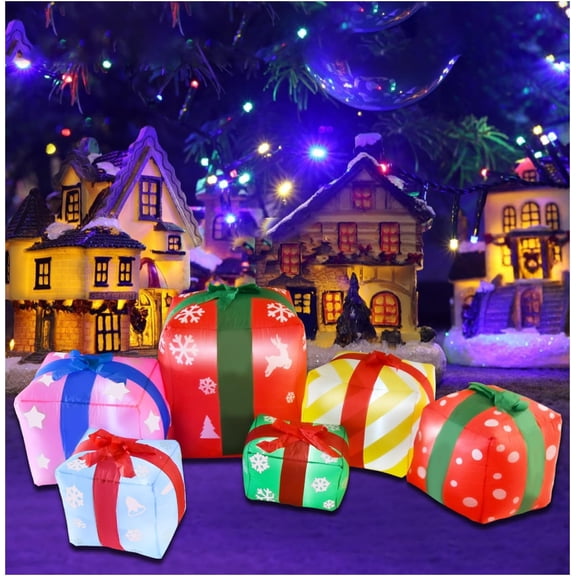 8 FT Christmas Inflatables with 6 Multicolor Gift Boxes, Christmas Blow-up Yard Decorations Build in LED for Xmas Party Indoor, Outdoor, Yard, Garden, Lawn Decor