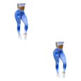 thumbnail image 3 of Qarigey Leggings deportivos Pantalones de yoga Traje de gimnasio Gran resistencia Jogging Ropa Entrenamiento Cintura Legging Verano Elasticidad Azul L 2Conjunto, 3 of 6