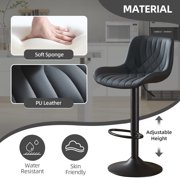 RESTWORLD 2PCS Black Adjustable 360° Swivel Bar Stools PU Leather Cushion With Backrest Footrest For Kitchen Island Home Bar Dining Room