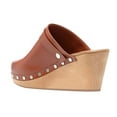 thumbnail image 4 of XYD Women Wedge Heels with Studs Buckle Strap Slides Mules Round Closed Toe Slip On Casual Dress Cork Shoes Size 7 Brown, 4 of 4