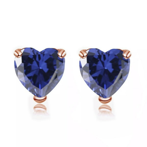 Paris Jewelry 14k Rose Gold 1/2 Carat Heart Created Blue Sapphire Stud Earrings Plated Women