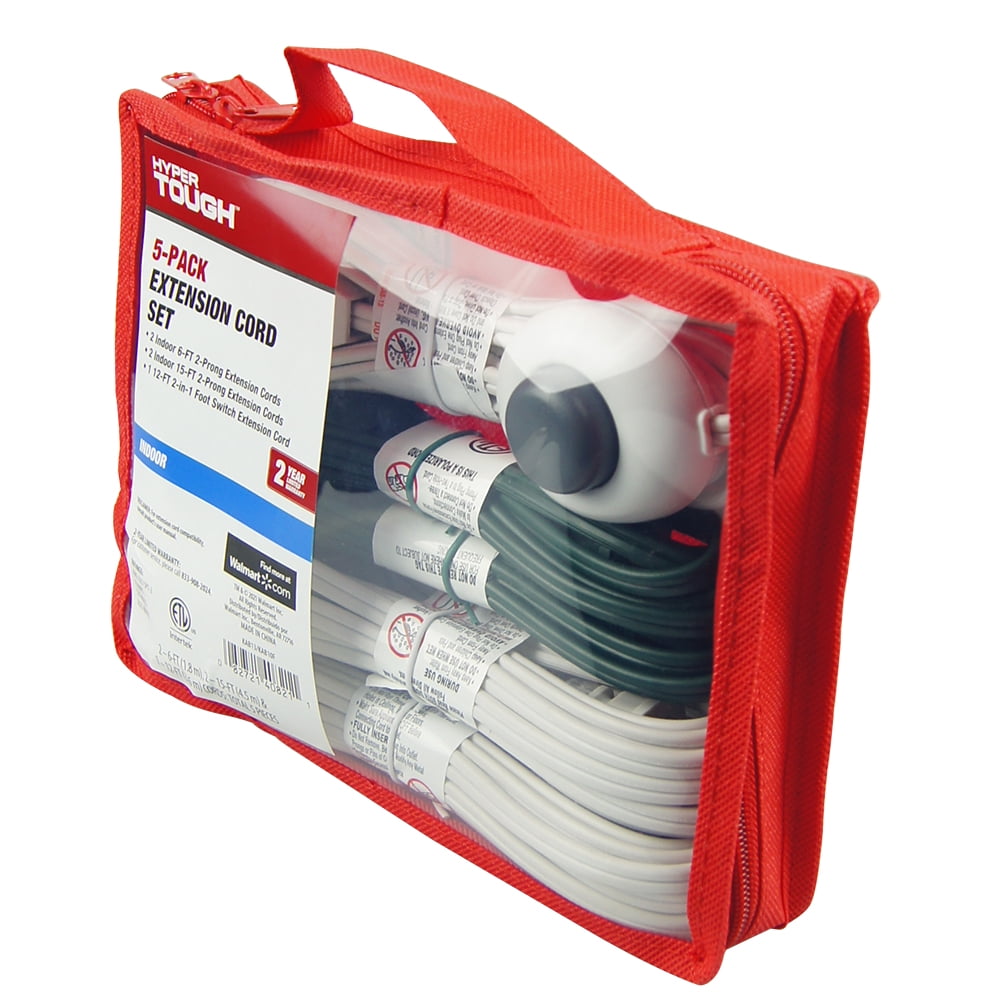 Hyper Tough 5-Pack Indoor Extension Cord Set, White and Green