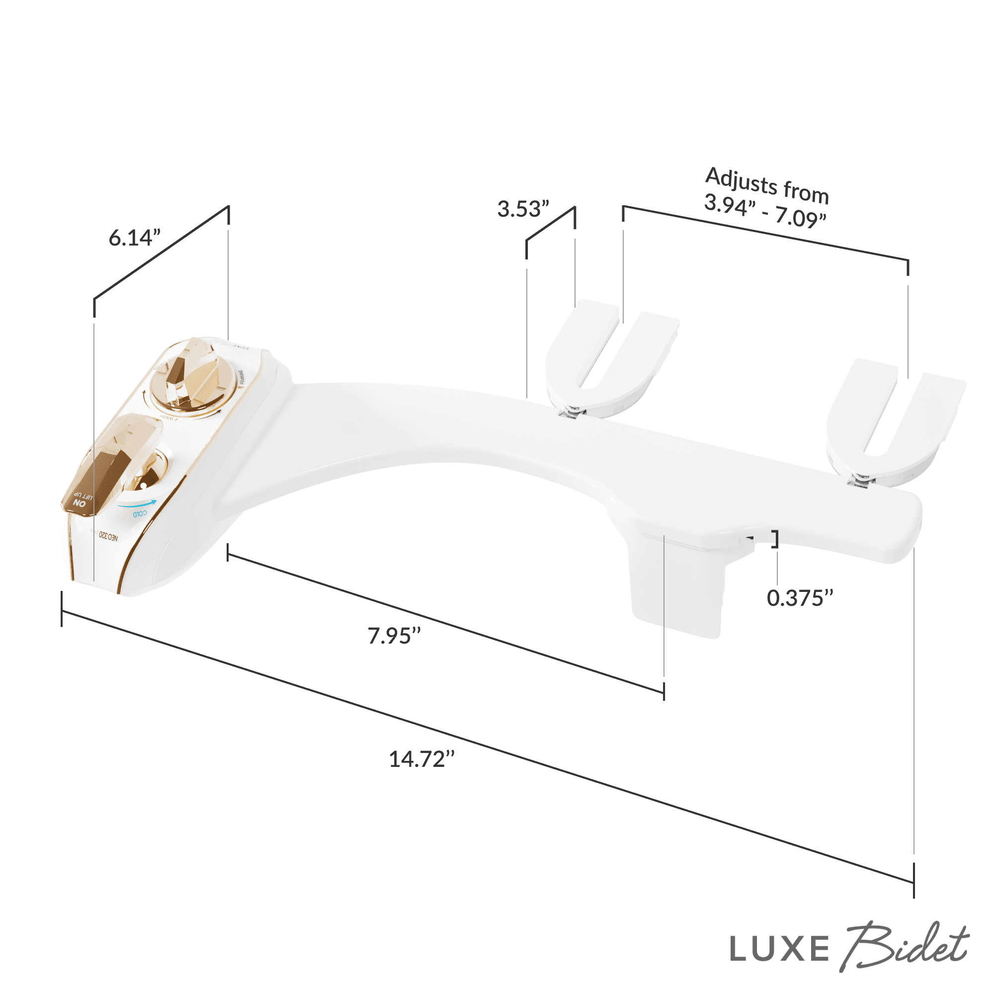 LUXE Bidet NEO 320 Plus - Only Patented Bidet Attachment for Toilet Seat, Innovative Hinges to Clean, Slide-in Install, Advanced 360° Self-Clean, Warm, Dual Nozzles, Feminine & Rear Wash (Gold)
