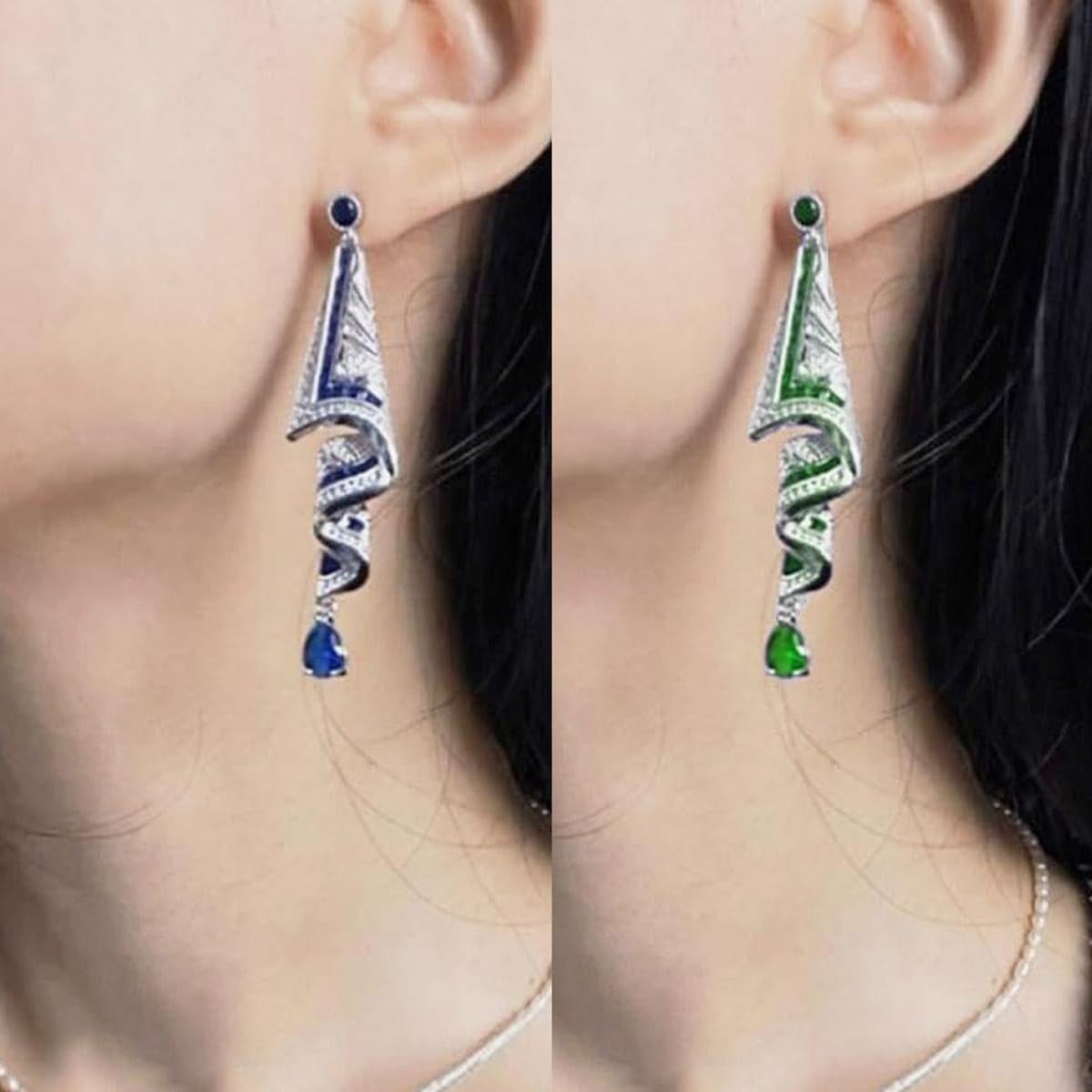 Vintage Vintage Pendientes de Arte de Piedras Preciosas Pendientes de Satén Pendientes Colgantes con Forma de Aguja para Mujer