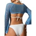 thumbnail image 5 of Coduop Womens Crochet Bikini Coverup Long Sleeve Hollow Out Sweater Crop Tops Swimsuit Cover Ups, 5 of 6