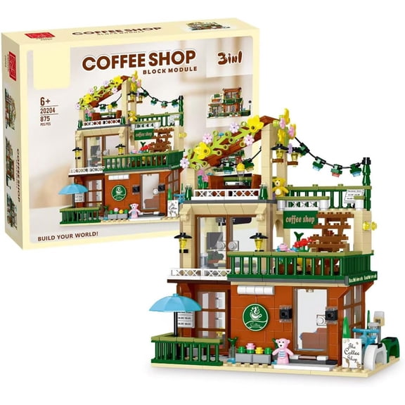 Remocguys 3 In 1 Coffee Shop Building Set with LED Compatible with Lego House Street View 875 Pcs