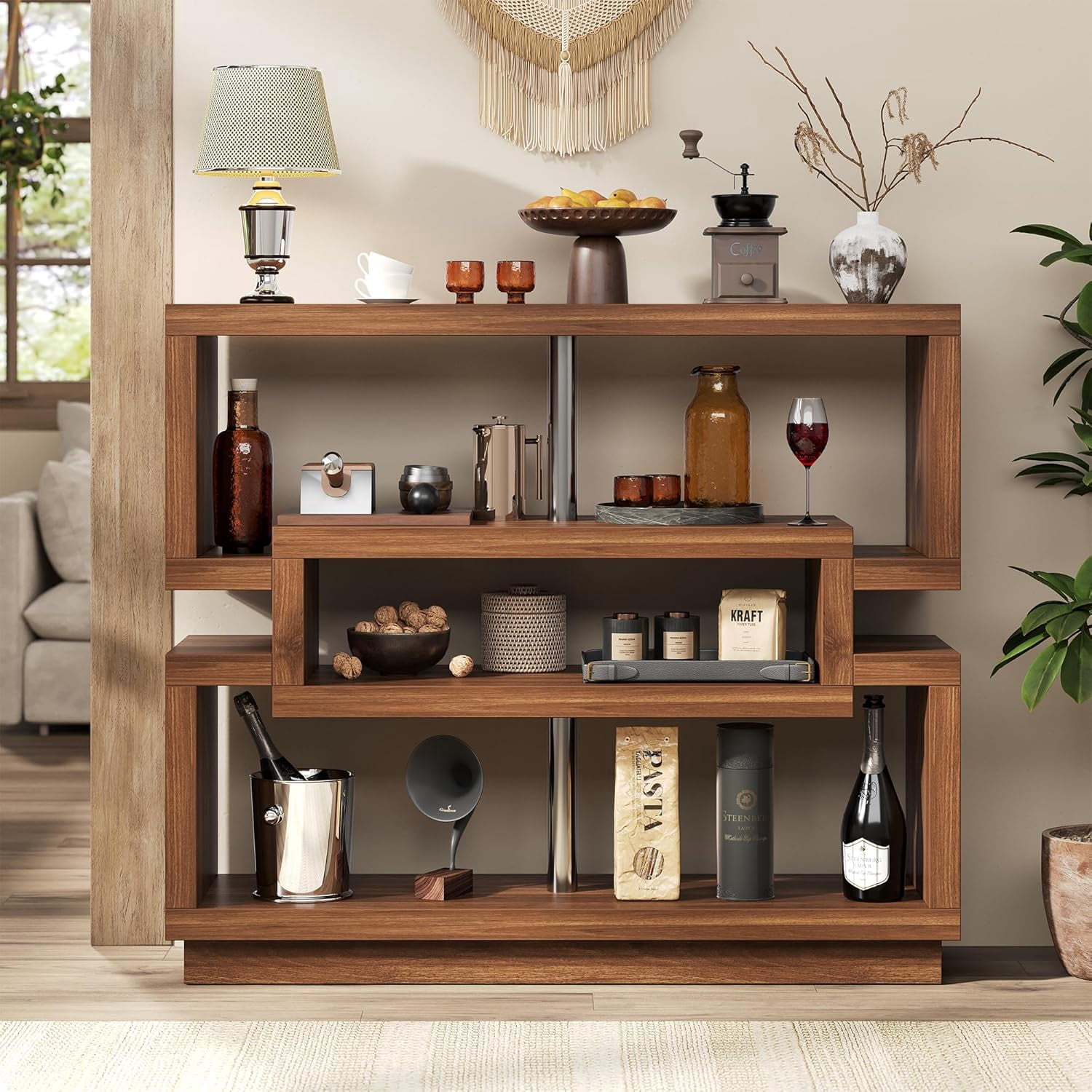 40-Inch Brown Farmhouse Console Table with 4-Tier Storage, Narrow Entryway Table for Behind Couch or Hallway