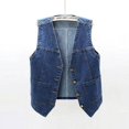 thumbnail image 1 of Chaleco vaquero sin mangas con cuello en V y botones para mujer., 1 of 5