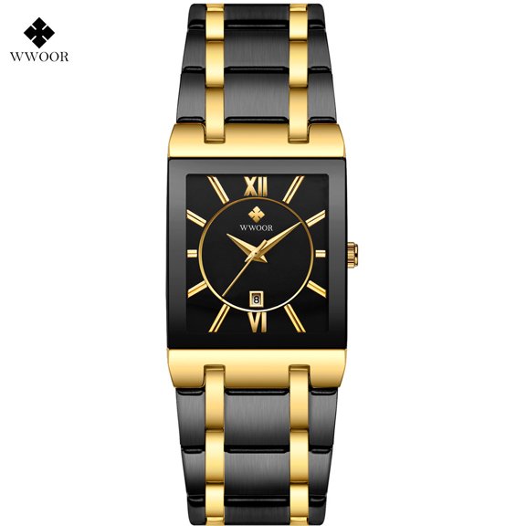 Square Watches for Men Stainless Steel Mens Square Watch with Date Original Waterproof Analog Quartz Fashion Business Casual Wristwatch