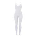 thumbnail image 4 of Usmixi Jumpsuits for Women Sexy Back Hollowed Soft Knitted Ribbed Slim Strap Sports Yoga Long Jumpsuits Overalls Summer Formal Solid V-Neck Sleeveless Maxi Rompers White l, 4 of 6