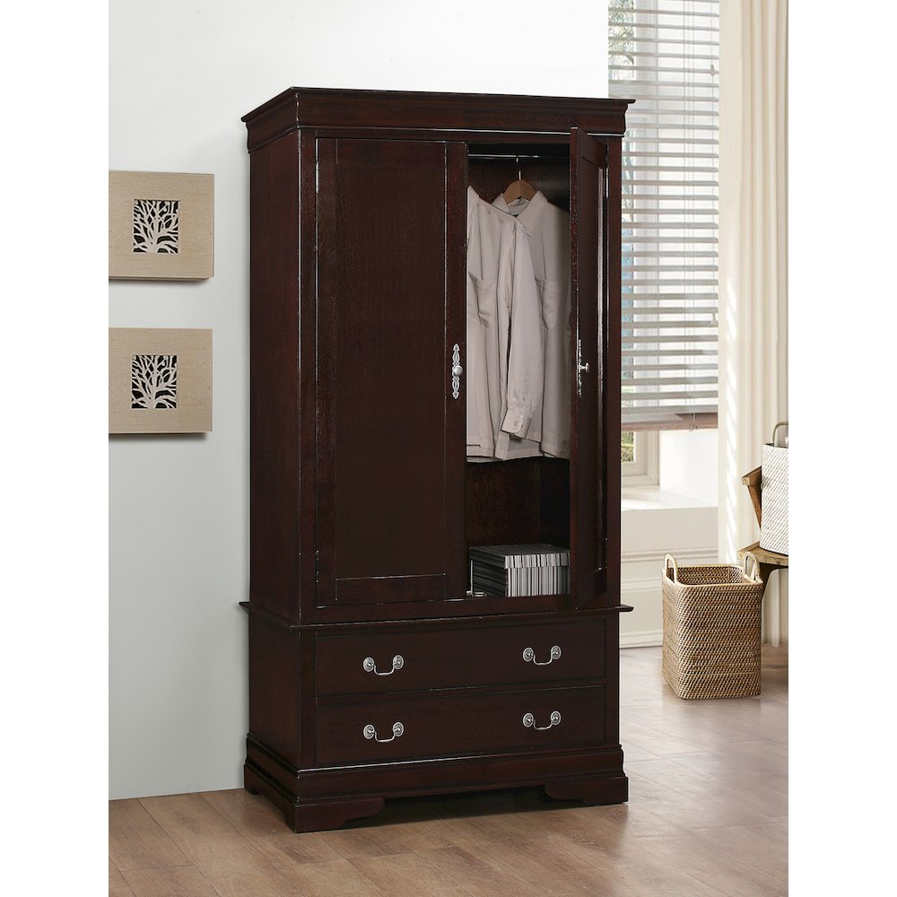 Glory Furniture Louis Phillipe Armoire in Cappuccino Color