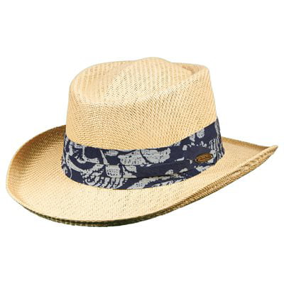 Panama Jack Safari Straw Hat 3" Big Brim Lightweight Inner Elastic 