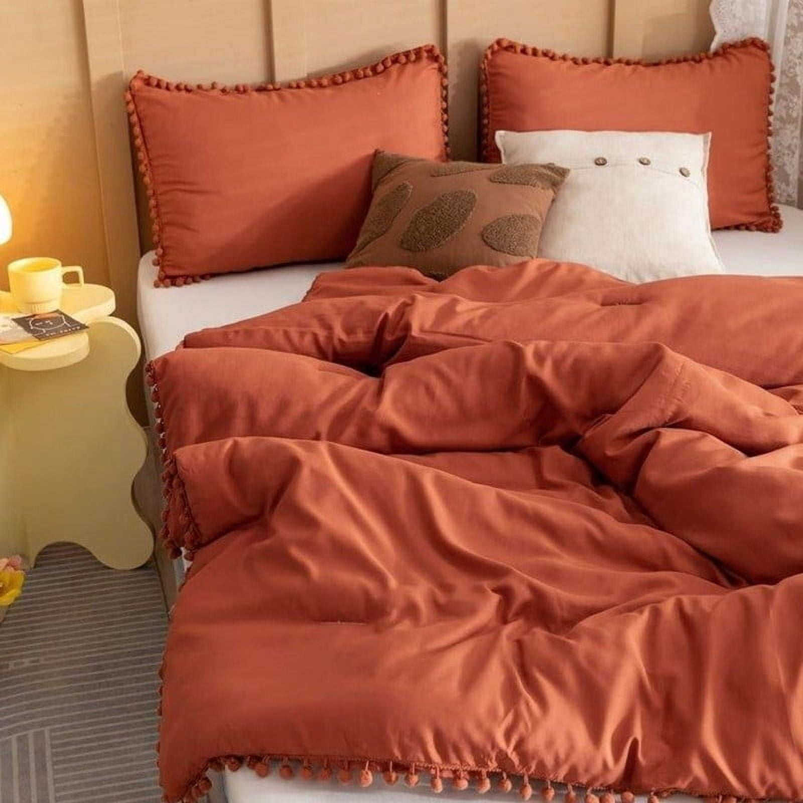 Pavish Export Pom Pom Duvet Cover in Burnt Orange Bedding Set, Rust Comforter Cover, Duvet Cover Set Bedding Custom Size Duvet Cover Set Queen