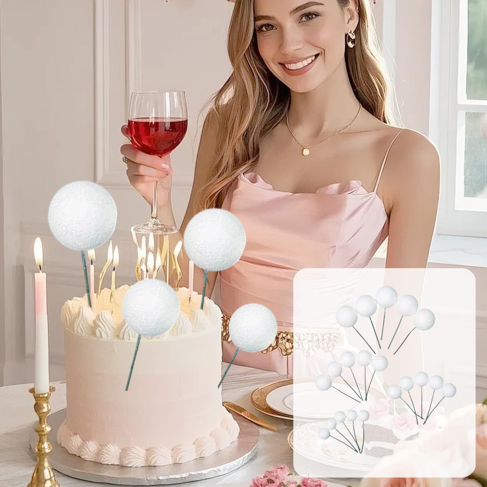 Alaparte Baking Cake Decorations Colorful Foam Balls And Glitter Balls Birthday Cake Decorations 1 Pack Of 20 Pieces White Free Size