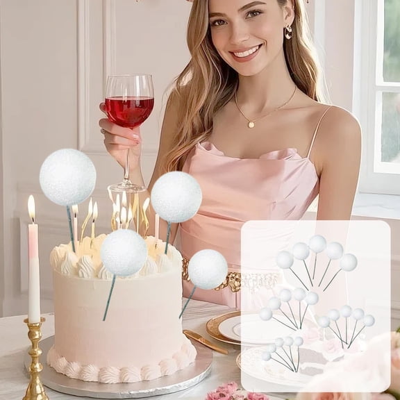 Glitter Foam Cake Decorations, Assorted Size Sparkly Balls for Birthday Cake Toppers, Cupcake Picks and Dessert Table Accents, 20 Pcs
