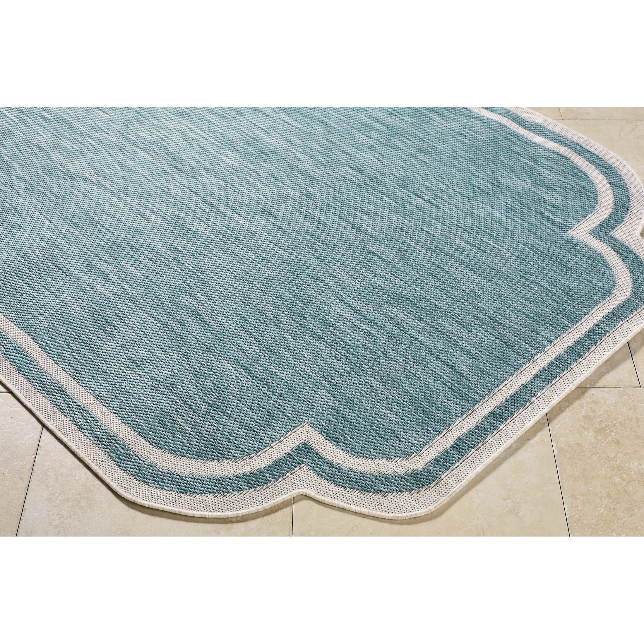Livabliss Miami Beach Modern Border Outdoor Area Rug, 9'2" x 12', Aqua/White