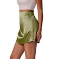 thumbnail image 3 of Deago Women's Satin Silky Mini Skirts High Waisted Flared Short A-Line Zipper Party Club Skirt (Green, XL), 3 of 7