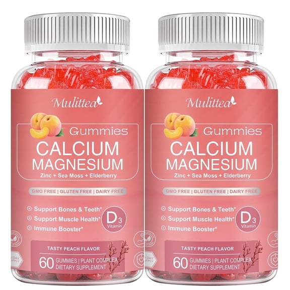 (2 Pack) Calcium Gummies with D3,Zinc Gummies - Plant Complex Calcium Magnesium Supplement with Glycinate,Potassium,Vitamin C for Bone & Immune Support- 60 Chewable Gummy