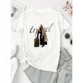 thumbnail image 2 of Creative Travel Girl Pattern Printed Women'S Fashionable Round Neck Short Sleeve, Simple Casual Sports T-Shirt, Comfortable Summer Top for Holidays., 2 of 6