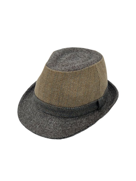 Wool Herringbone Fedora Hats for Men - Manhattan Trilby Winter Structured Crushable Short Brim LD61574 (Brown)