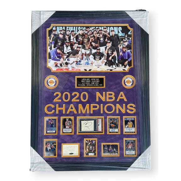 Lebron James Anthony Davis  6 Signed Cards & Cut 2020 Champion Lakers Framed UDA