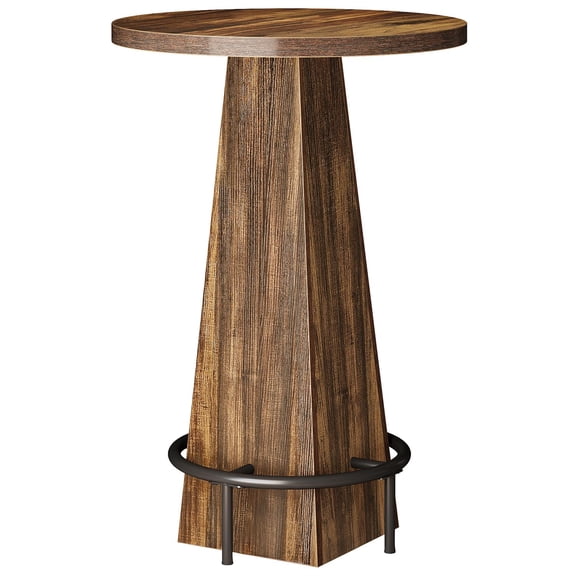 Demi Bonn 37" Round Pub Table, Counter Height Bar Table with Footrest for Kitchen, Dining Room, Brown